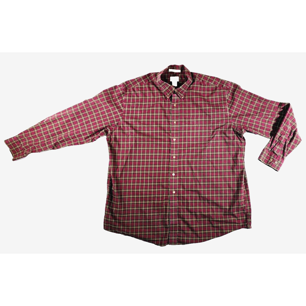 LL Bean Men's XXL 2XL Red Green Plaid Button Down Wrinkle Resistant LS Shirt